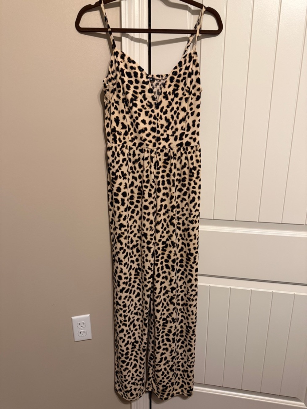 Express Leopard Print Spaghetti-Strap Jumpsuit - Beige & Black